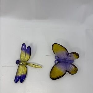 2 Vintage Ganz Hanging Acrylic Ornaments Butterfly Dragonfly Purple Green